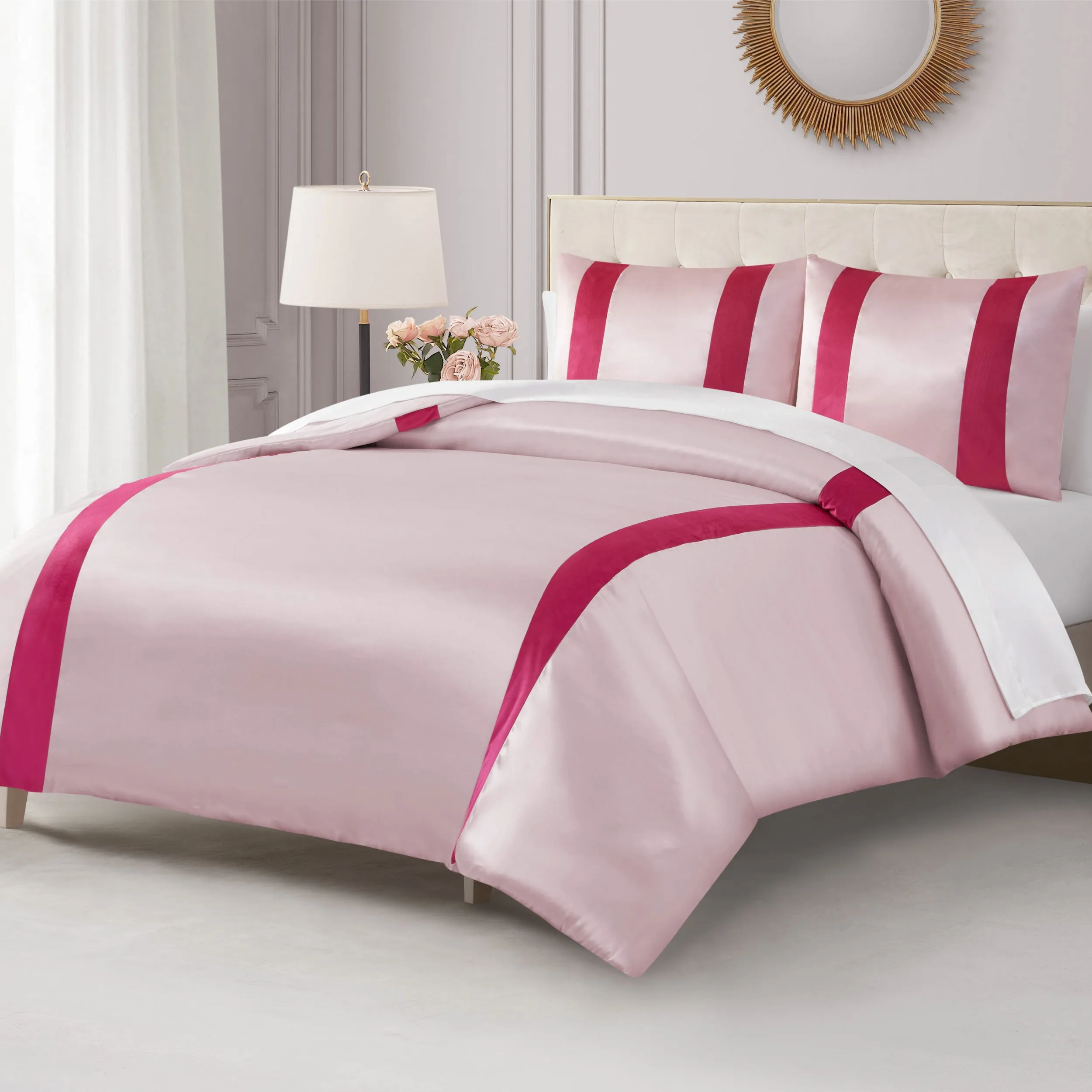 Satin Velvet Stripe Comforter Set