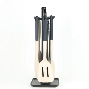 Season Six Piece Silicone Utensil and Stand Set Toasted Oat