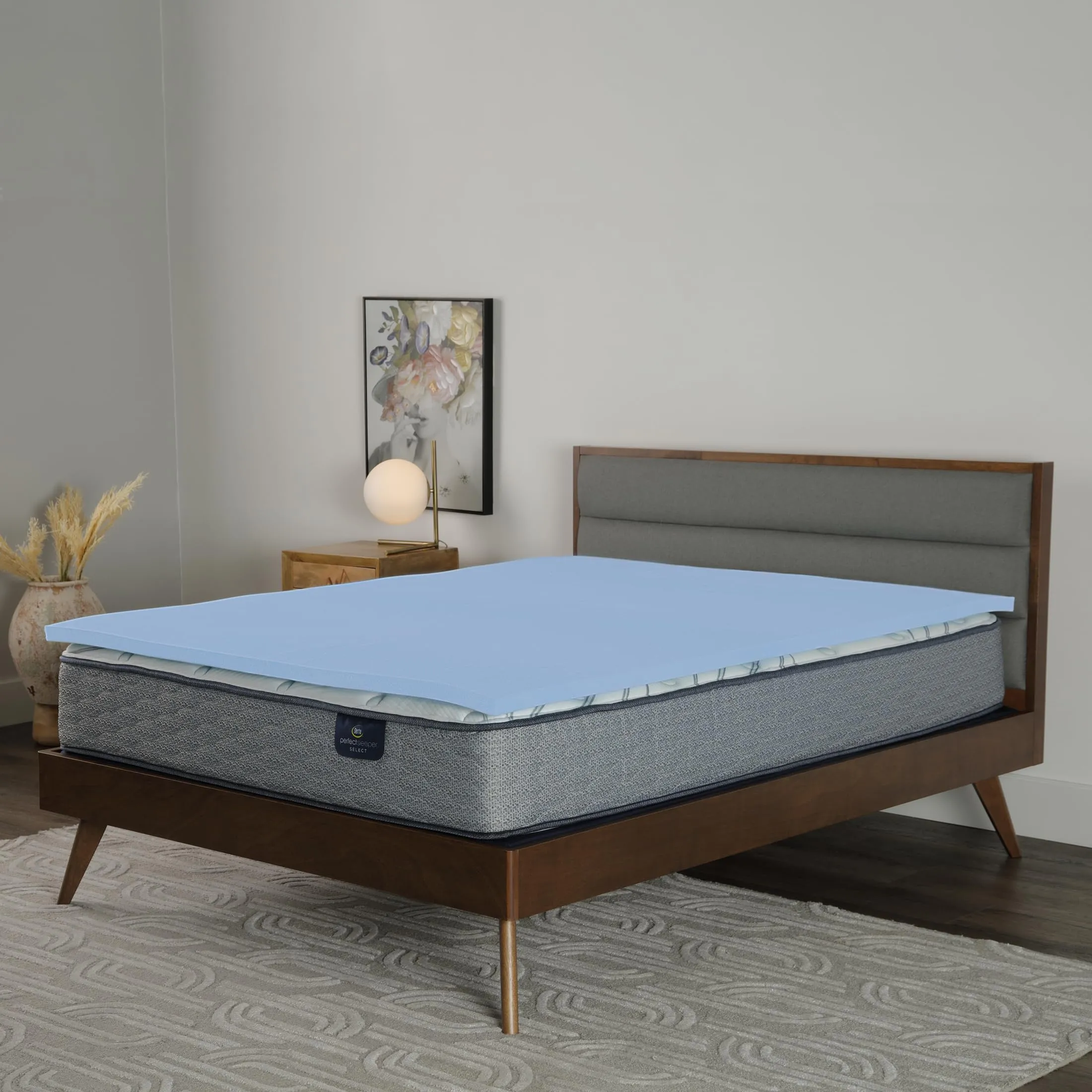 Serta Comfort Cool Gel Memory Foam Mattress Topper, Full, Blue