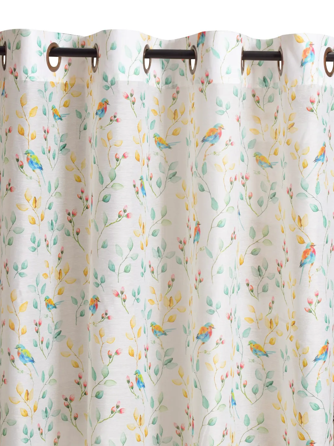 Set Of 4 Fauna Printed With Green Plain 7Ft. Curtains