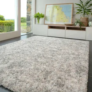 Soft Mottled Silver Shaggy Area Rug