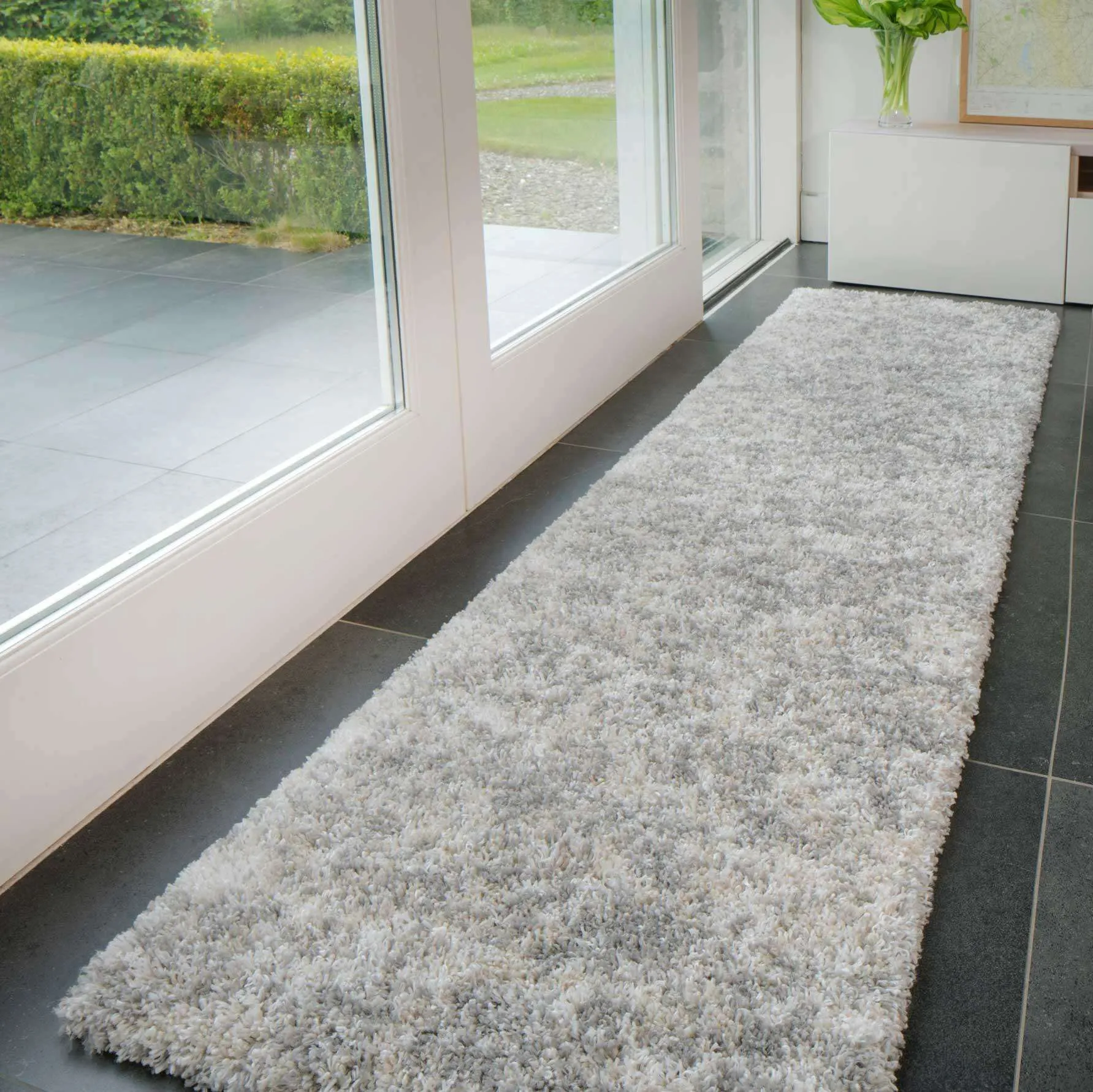 Soft Mottled Silver Shaggy Area Rug