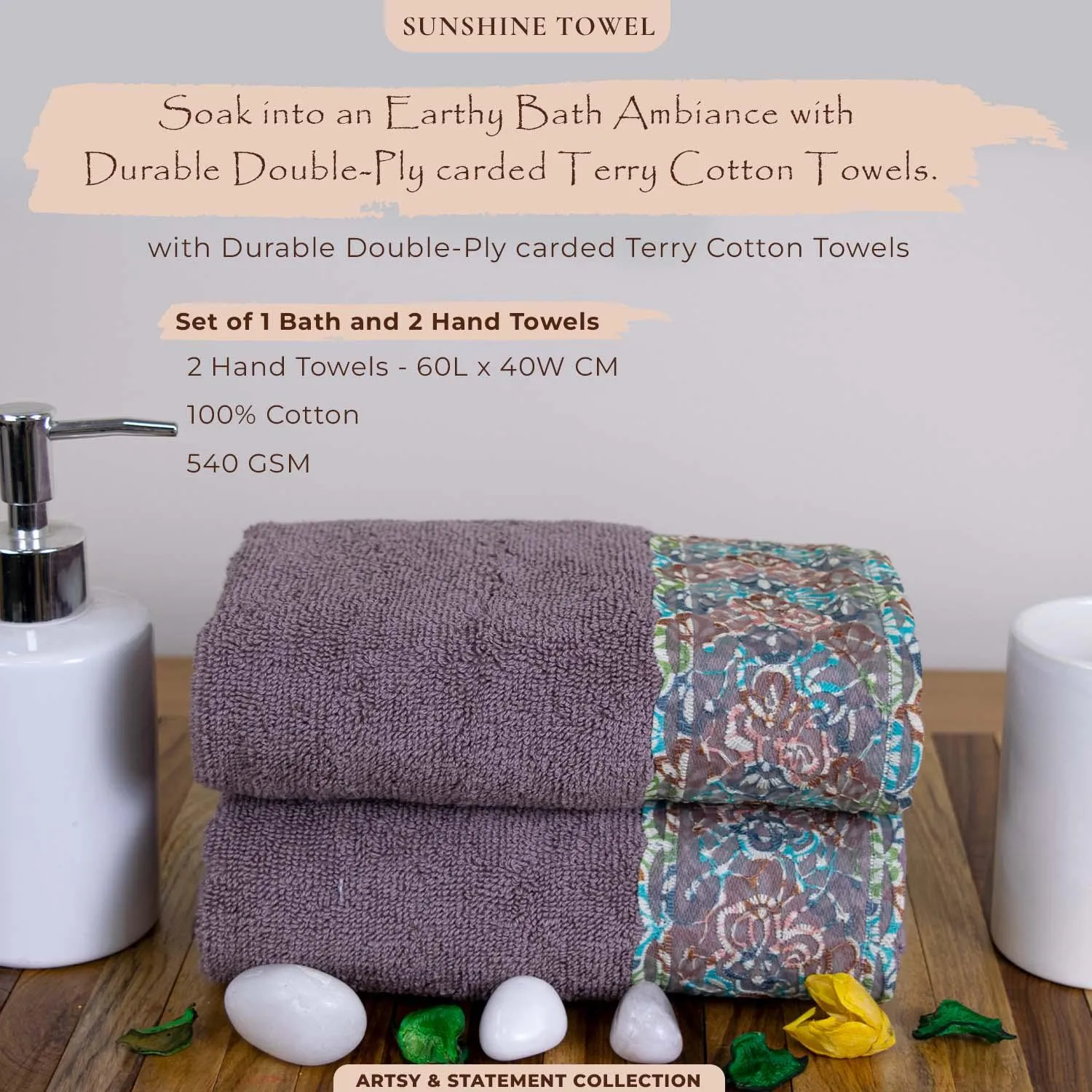 Sunshine 550 GSM Cotton Hand Towel Set | Ultra Soft, Extra Absorbent Luxurious Towels