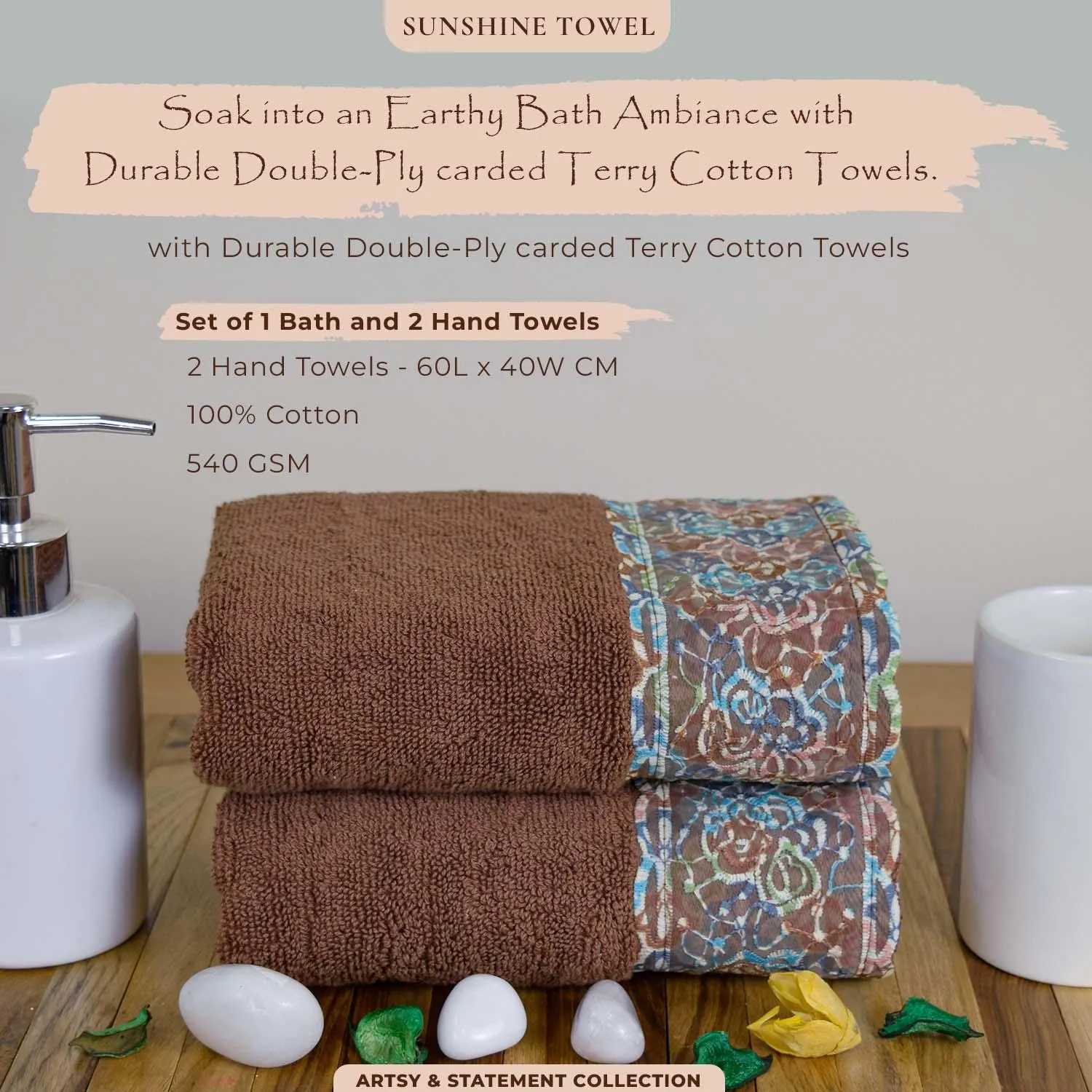 Sunshine 550 GSM Cotton Hand Towel Set | Ultra Soft, Extra Absorbent Luxurious Towels