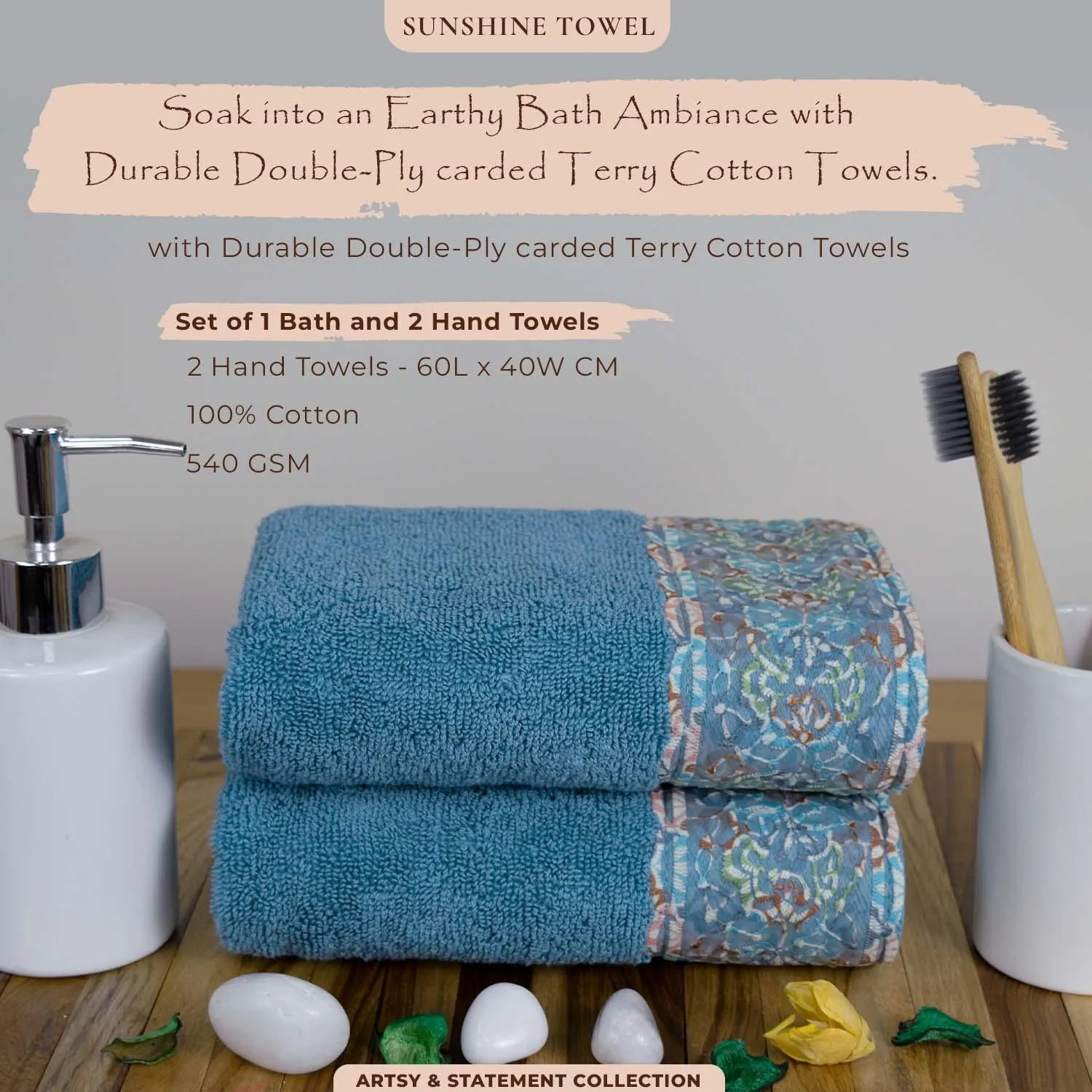 Sunshine 550 GSM Cotton Hand Towel Set | Ultra Soft, Extra Absorbent Luxurious Towels