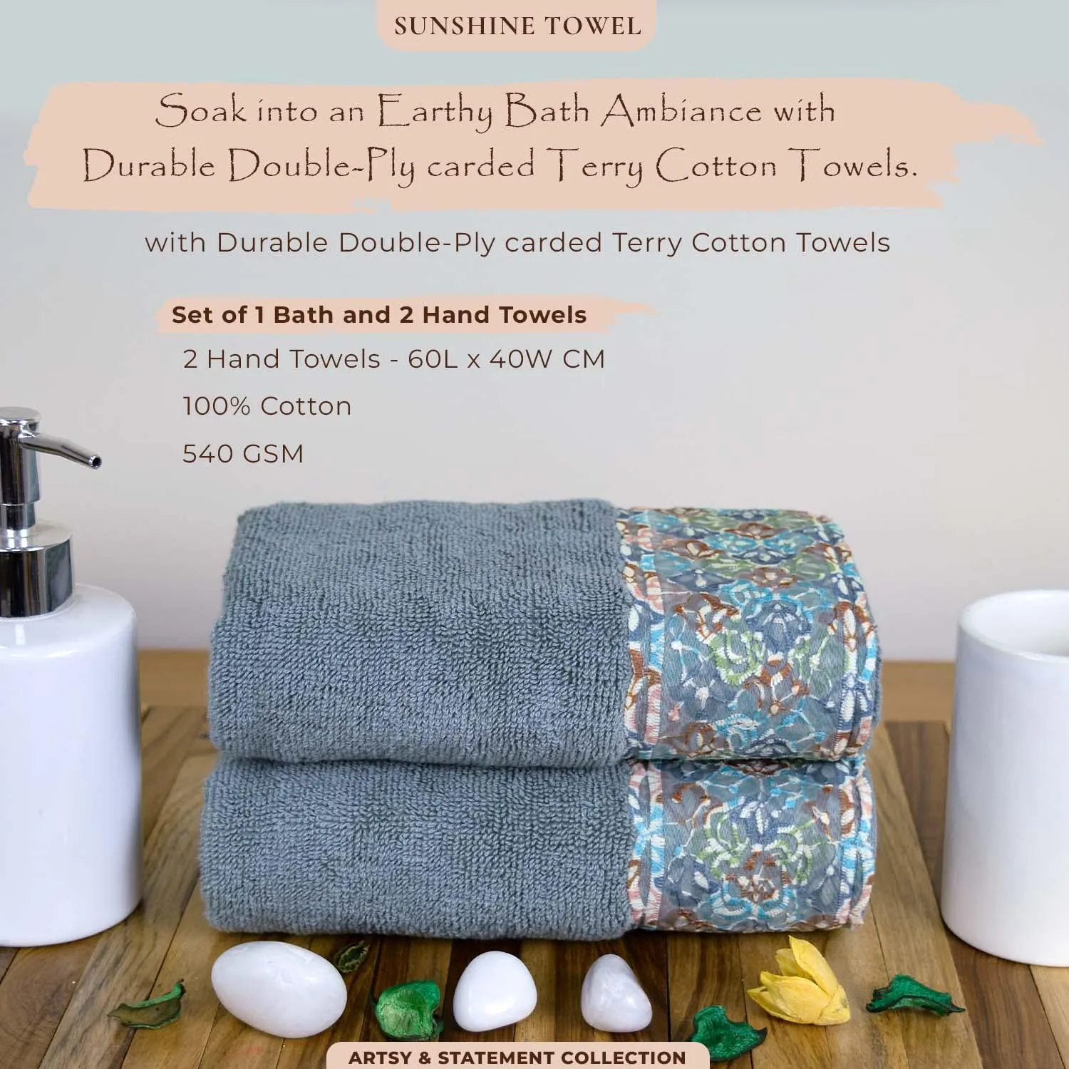 Sunshine 550 GSM Cotton Hand Towel Set | Ultra Soft, Extra Absorbent Luxurious Towels