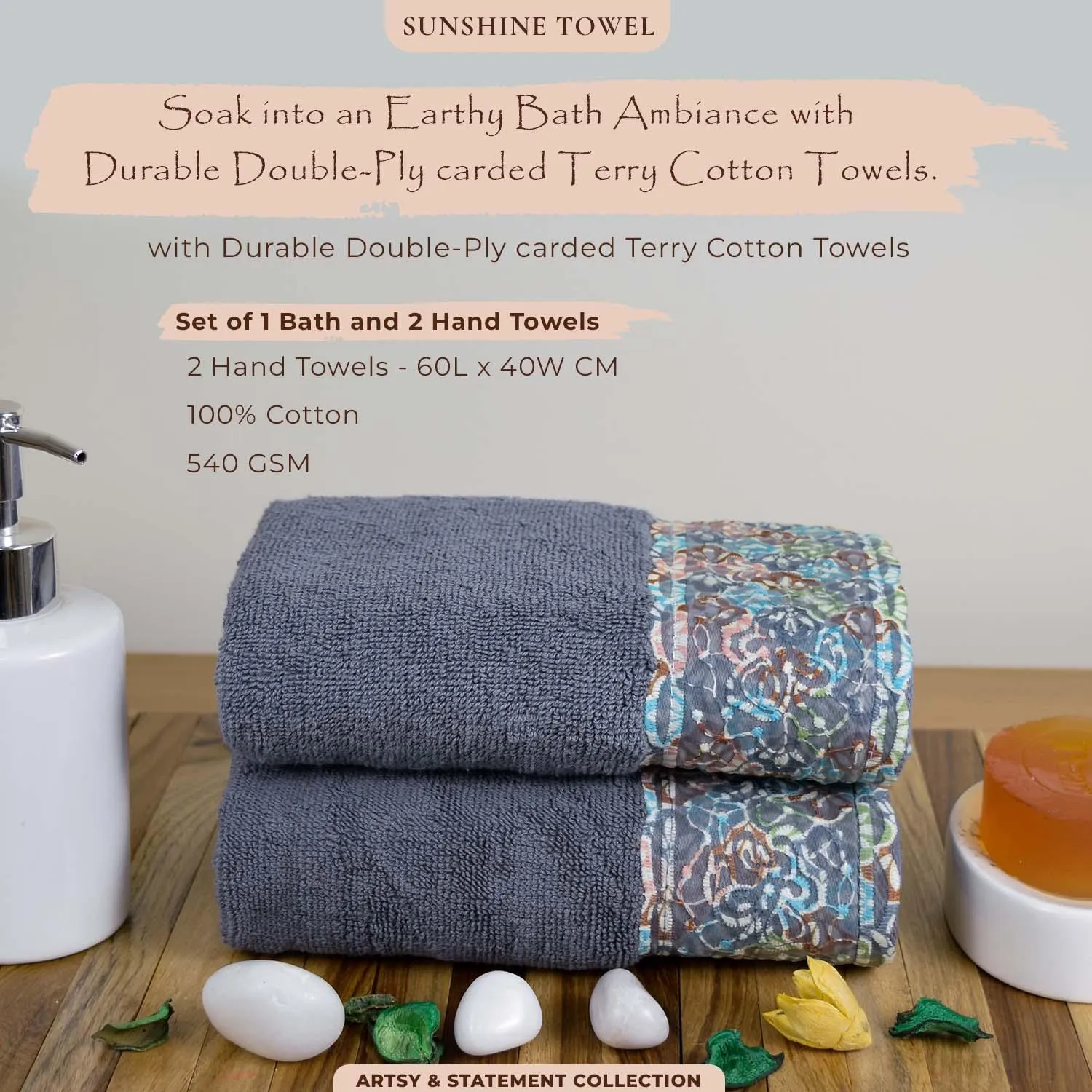 Sunshine 550 GSM Cotton Hand Towel Set | Ultra Soft, Extra Absorbent Luxurious Towels