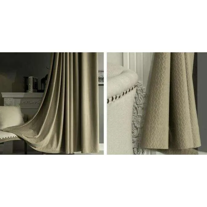 Taylor H. Luxury Jacquard Velvet Woven Design Curtains - Beige