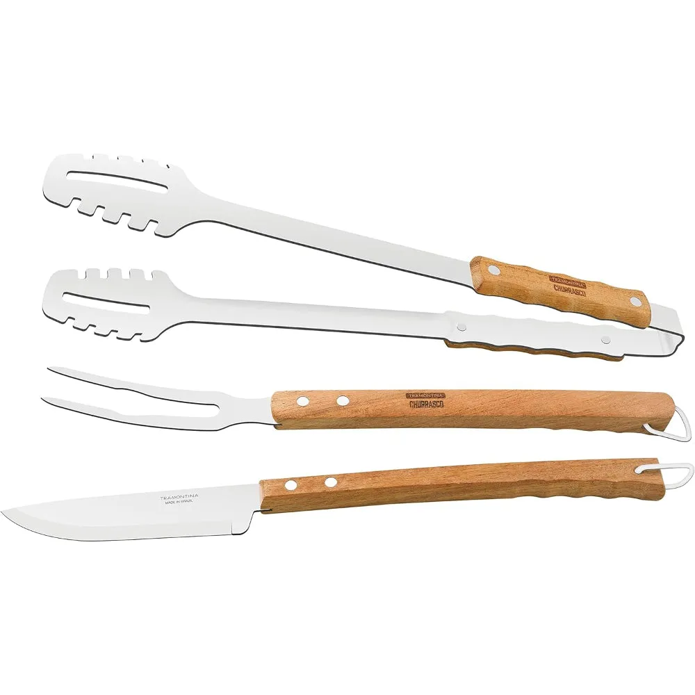 Tramontina Brazil  Churrasco 3-Pieces Stainless Steel Barbecue Utensil Set with Wood Handles