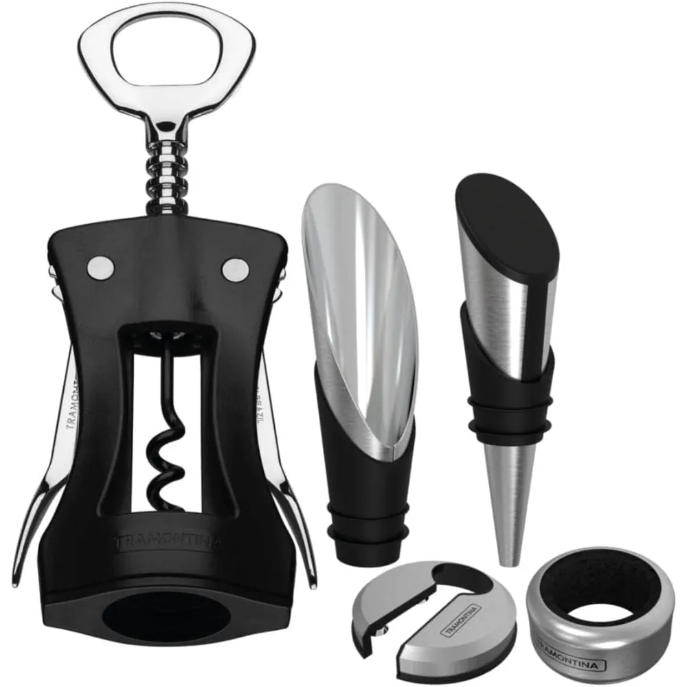 Tramontina Brazil  Harmoniza 5-Pieces Wine Kit with Stainless Steel and Black Polypropylene