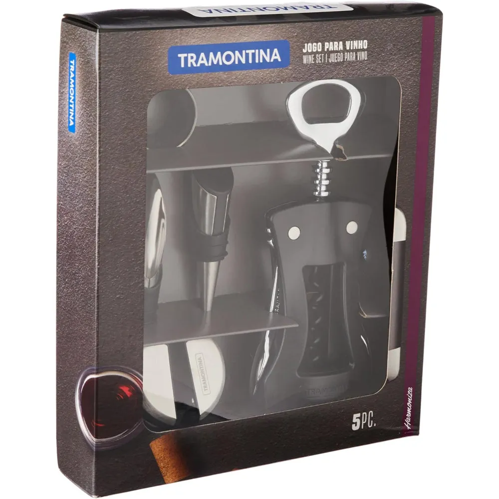 Tramontina Brazil  Harmoniza 5-Pieces Wine Kit with Stainless Steel and Black Polypropylene