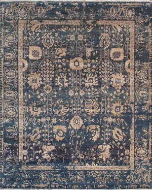 Transitional Collection Hand-Knotted Blue Bsilk & Wool Area Rug- 8' 0" X  9'10"