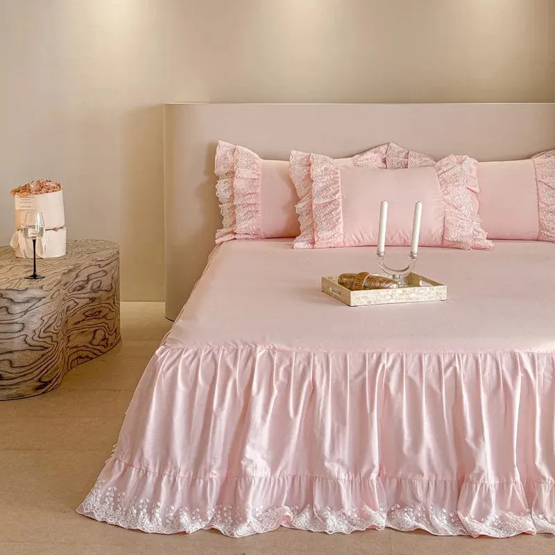 Trend4us Pink Bohemian Ruffle Lace Bedding Set