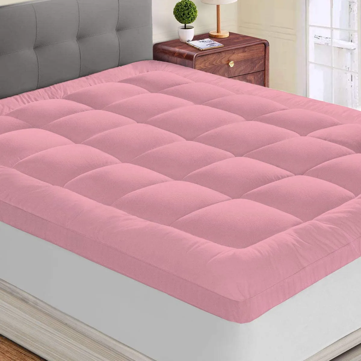 TUNDWAL'S Soft 500 GSM Mattress Padding/Topper for Comfortable Sleep pink (72x78inch)