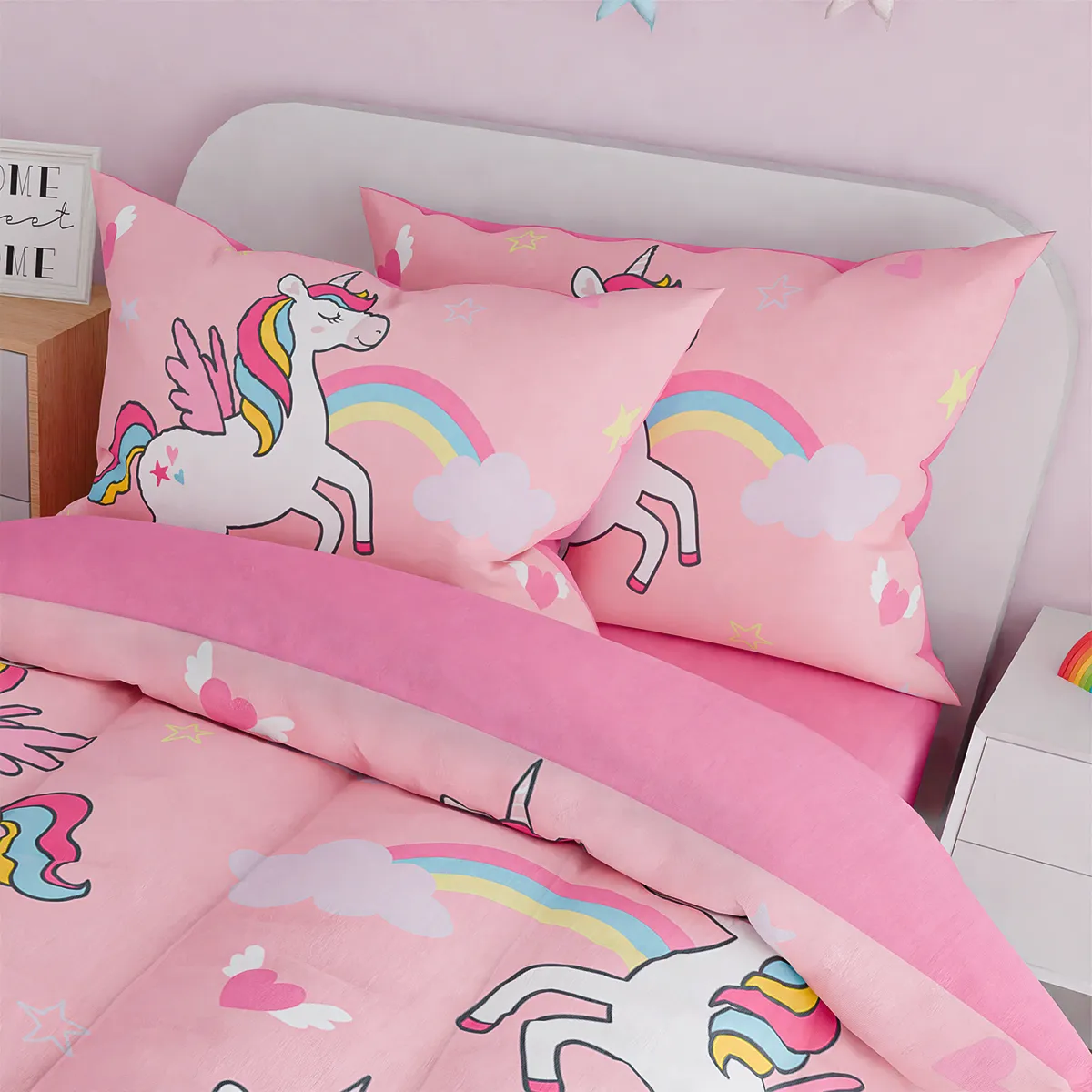 Unicorns Bedding Full Set for Girls Kids Children, Ultra Soft Microfiber Comforter Set with 4-Pieces, Comforters Bed Sets Bedroom Decor