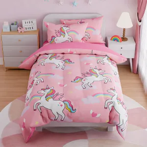 Unicorns Bedding Full Set for Girls Kids Children, Ultra Soft Microfiber Comforter Set with 4-Pieces, Comforters Bed Sets Bedroom Decor