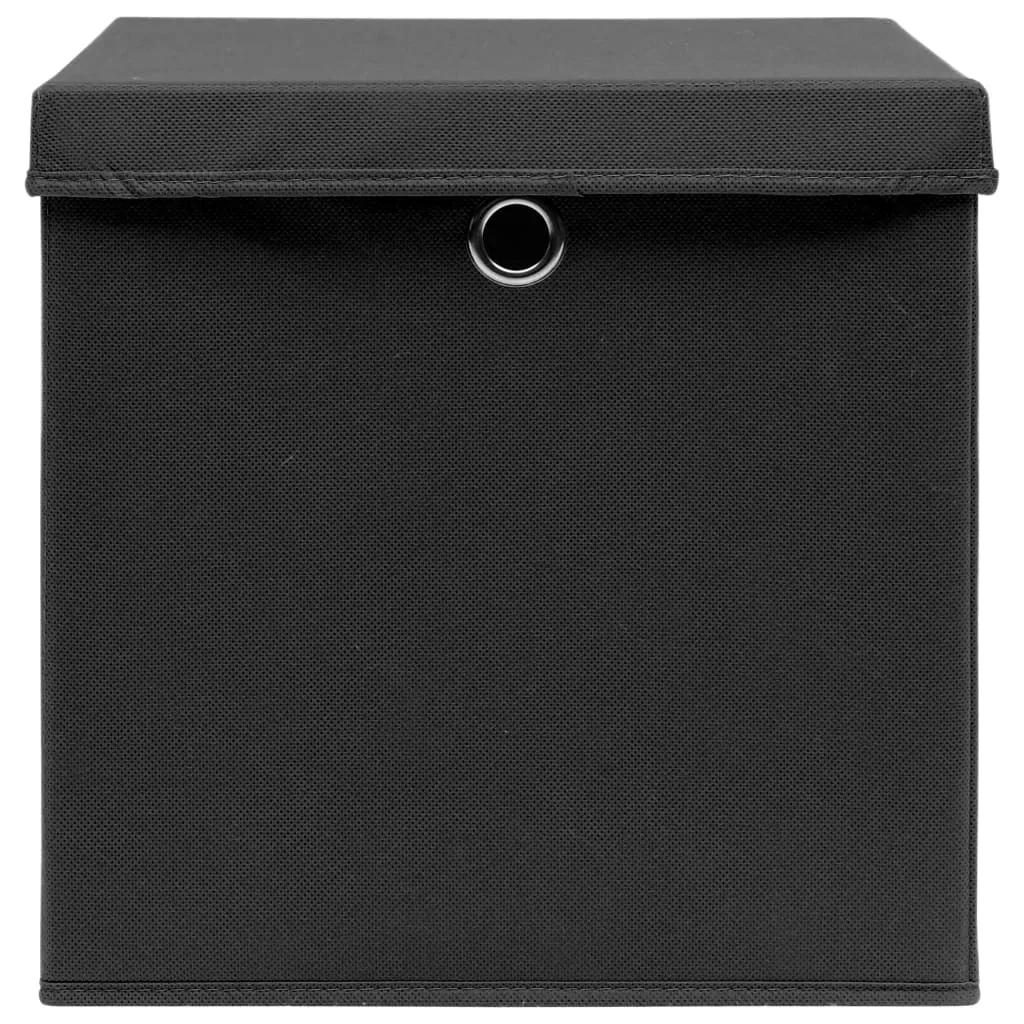 vidaXL Storage Boxes with Lids 4 pcs Black | Fabric | 12.6"x12.6"x12.6" | Foldable