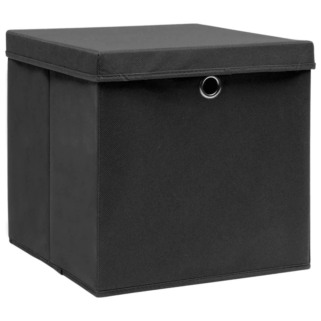 vidaXL Storage Boxes with Lids 4 pcs Black | Fabric | 12.6"x12.6"x12.6" | Foldable