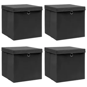 vidaXL Storage Boxes with Lids 4 pcs Black | Fabric | 12.6"x12.6"x12.6" | Foldable