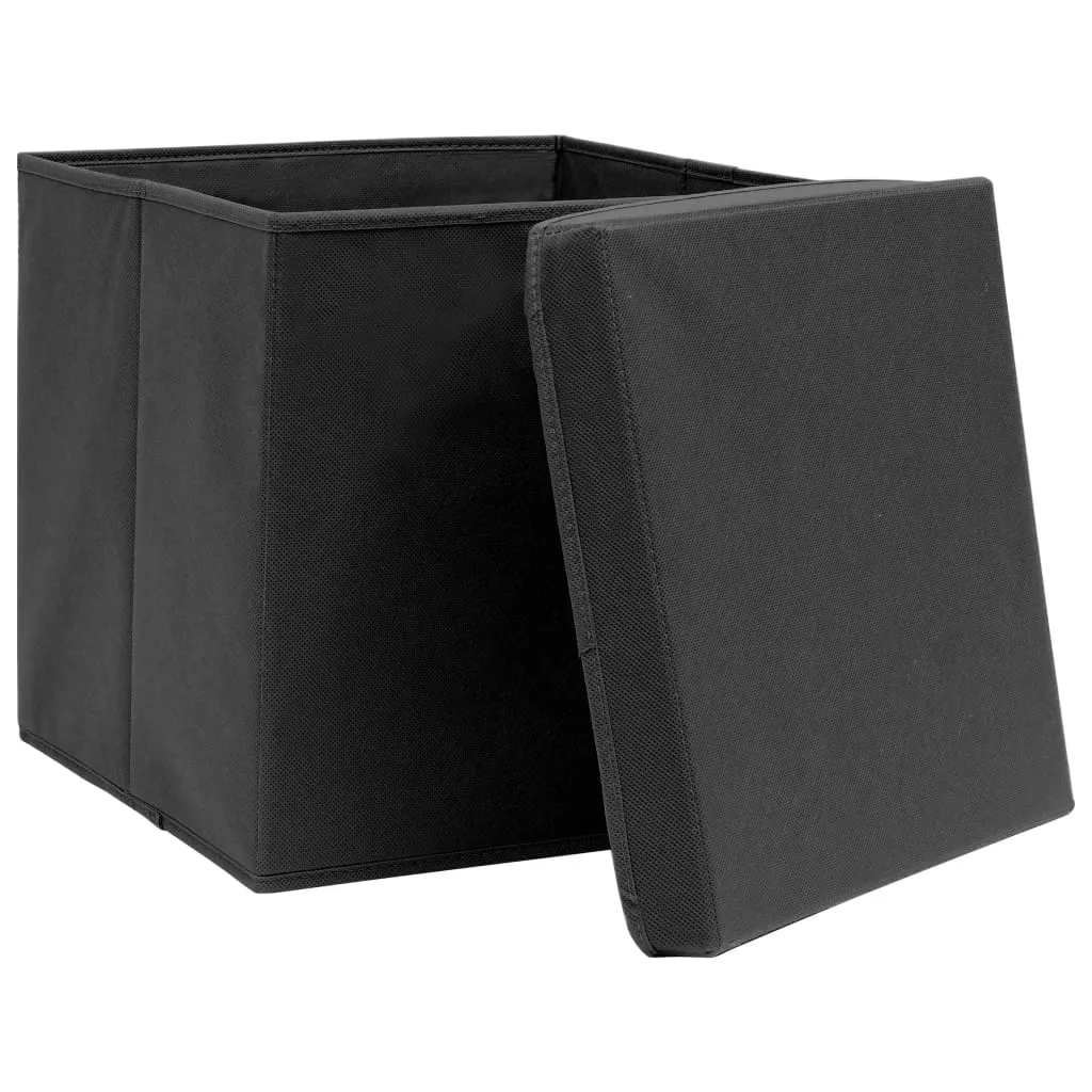 vidaXL Storage Boxes with Lids 4 pcs Black | Fabric | 12.6"x12.6"x12.6" | Foldable