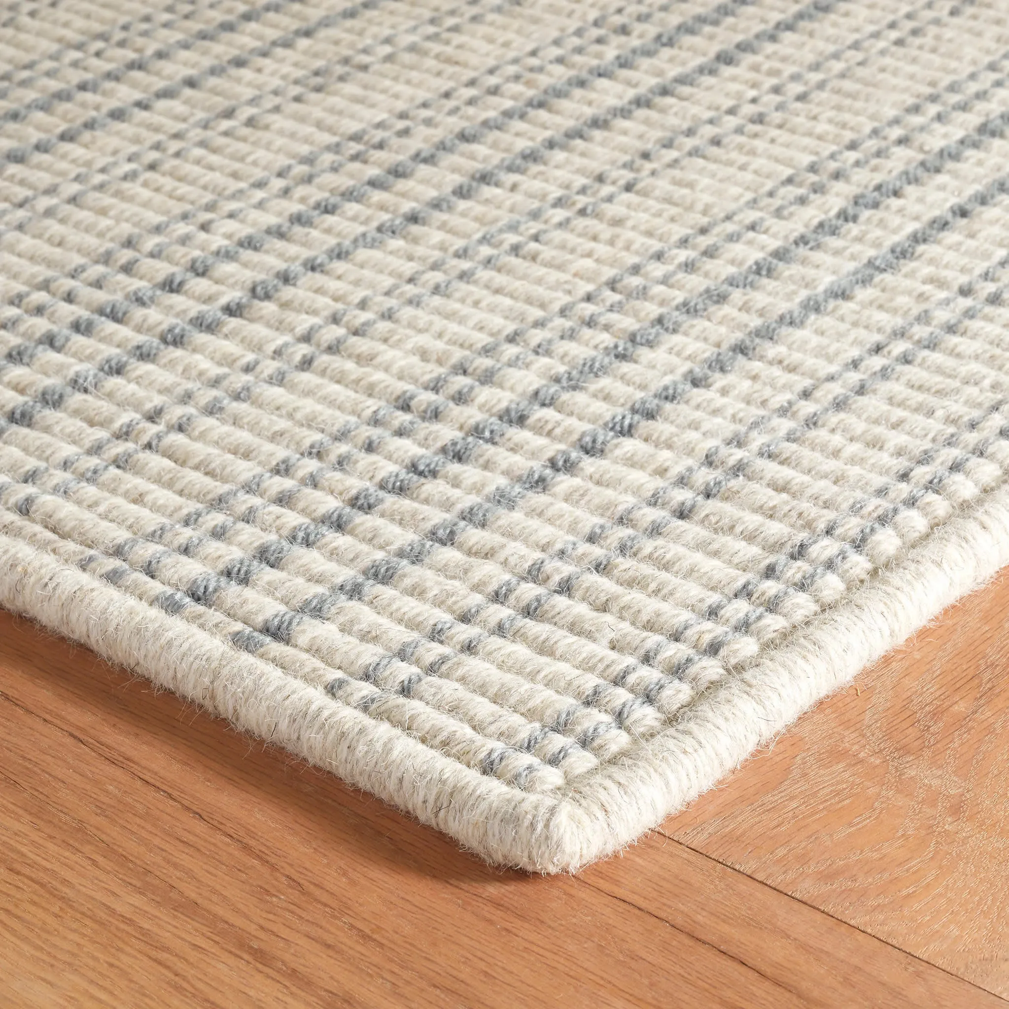 Warren Ticking Slate Woven Wool Custom Rug Swatch With Attached Rug Pad