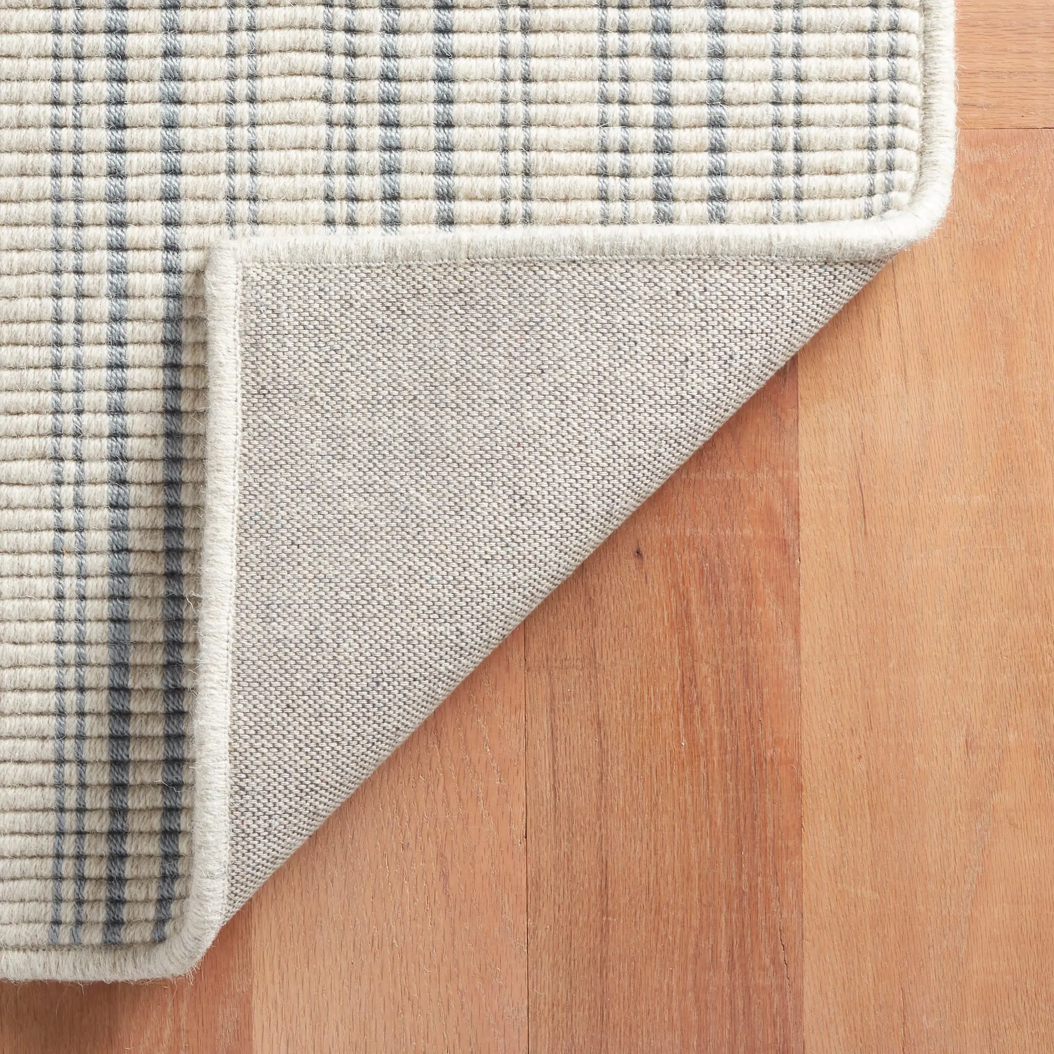 Warren Ticking Slate Woven Wool Custom Rug Swatch With Attached Rug Pad