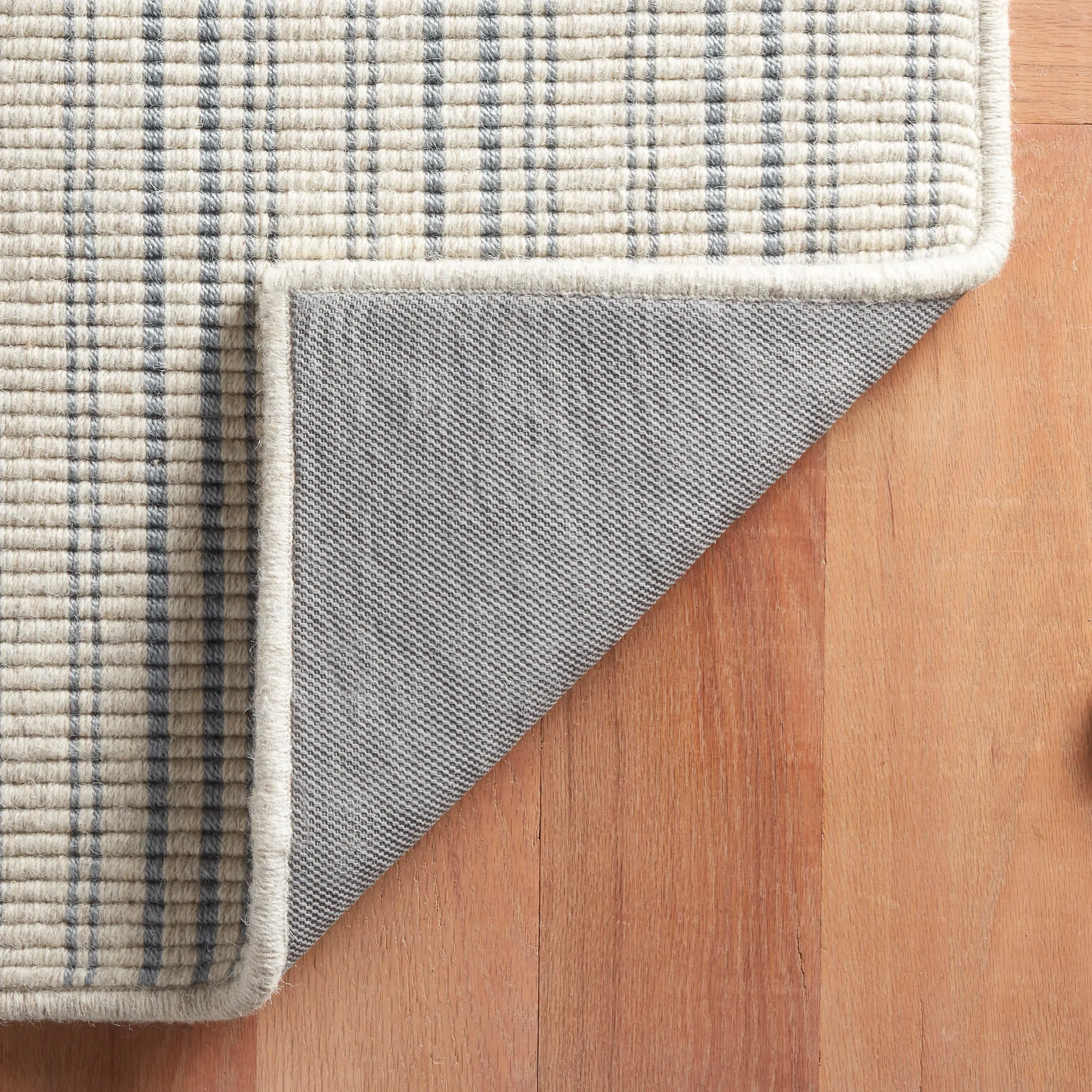 Warren Ticking Slate Woven Wool Custom Rug Swatch With Attached Rug Pad