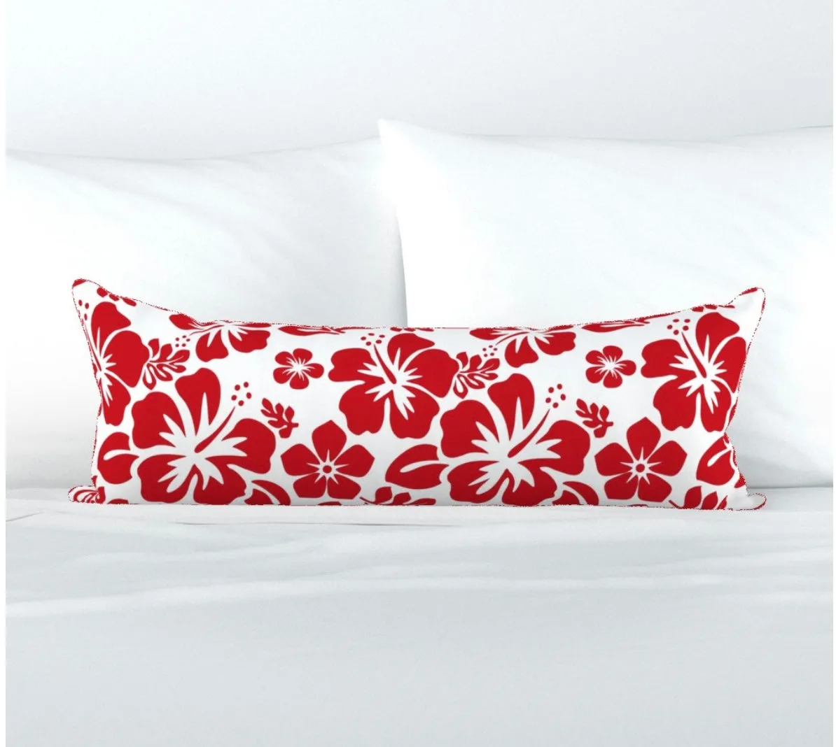 White and Red Hawaiian Flowers Extra Long Lumbar Throw Pillow