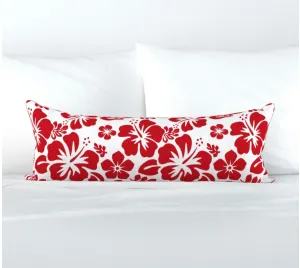 White and Red Hawaiian Flowers Extra Long Lumbar Throw Pillow