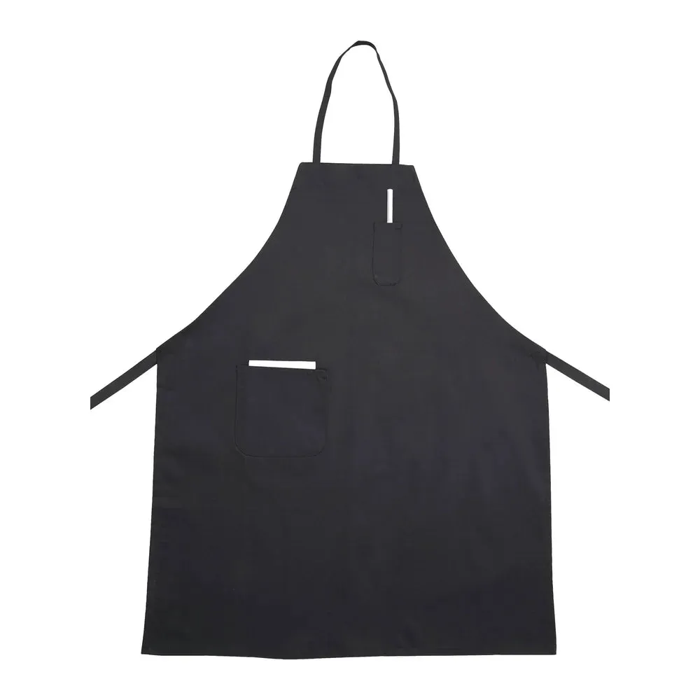 Winco BA-PBK Black Full Length Bib Apron with Pocket