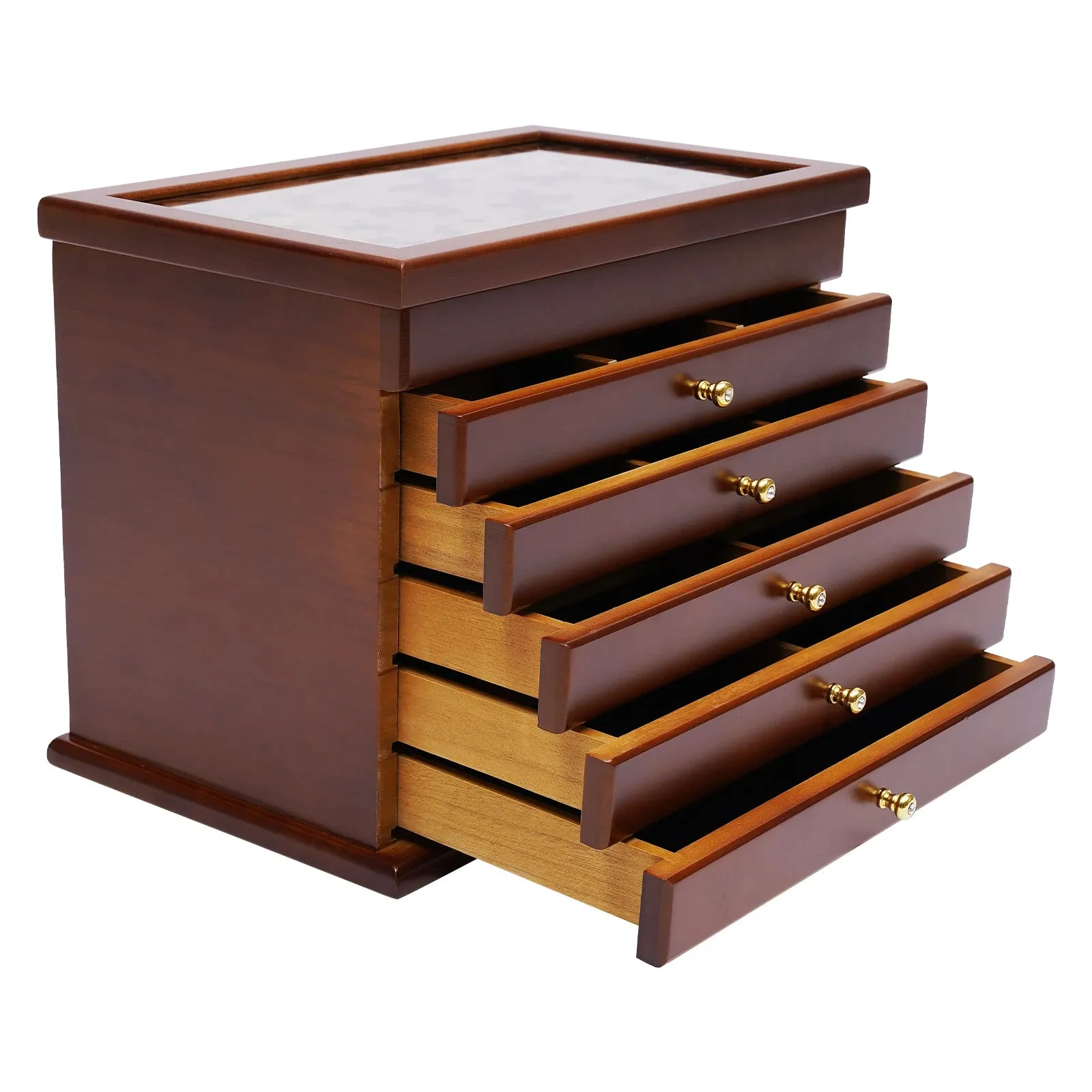 Wooden Jewelry Box, 6-Drawer Organizer for Rings, Necklaces, and Accessories