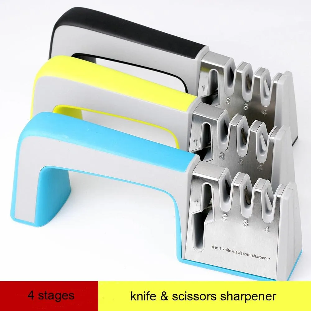 XITUO Kitchen Knife Sharpener 4 Stages 4 in 1 Diamond Coated&amp; Fine Ceramic Rod Knife Shears and Scissors Sharpening System Tools