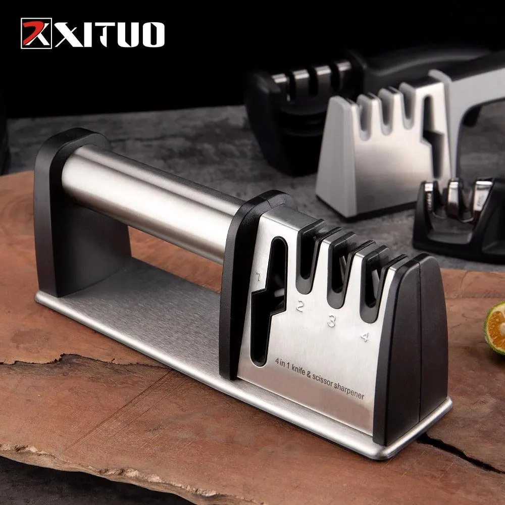 XITUO Kitchen Knife Sharpener 4 Stages 4 in 1 Diamond Coated&amp; Fine Ceramic Rod Knife Shears and Scissors Sharpening System Tools