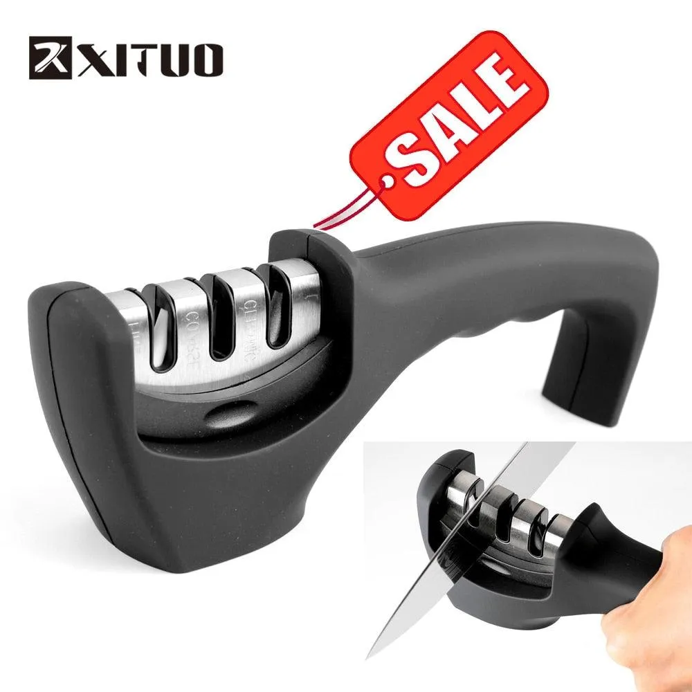 XITUO Kitchen Knife Sharpener 4 Stages 4 in 1 Diamond Coated&amp; Fine Ceramic Rod Knife Shears and Scissors Sharpening System Tools