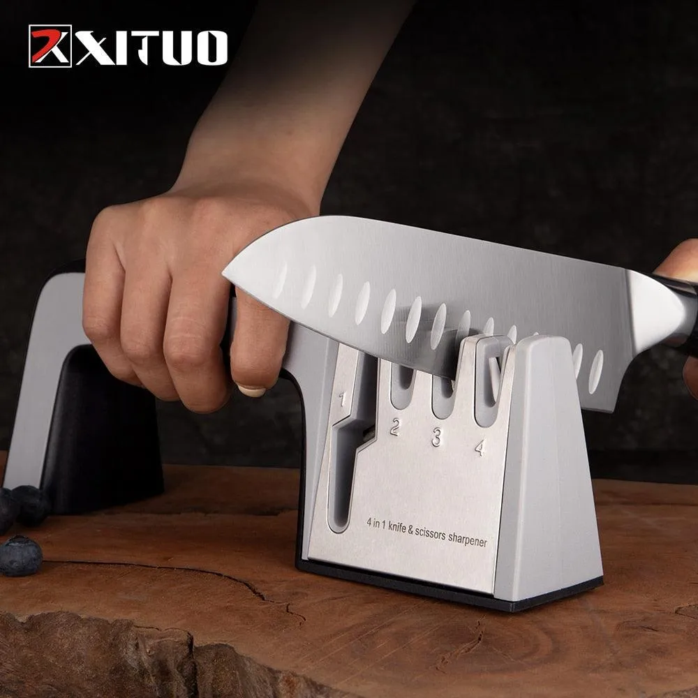 XITUO Kitchen Knife Sharpener 4 Stages 4 in 1 Diamond Coated&amp; Fine Ceramic Rod Knife Shears and Scissors Sharpening System Tools